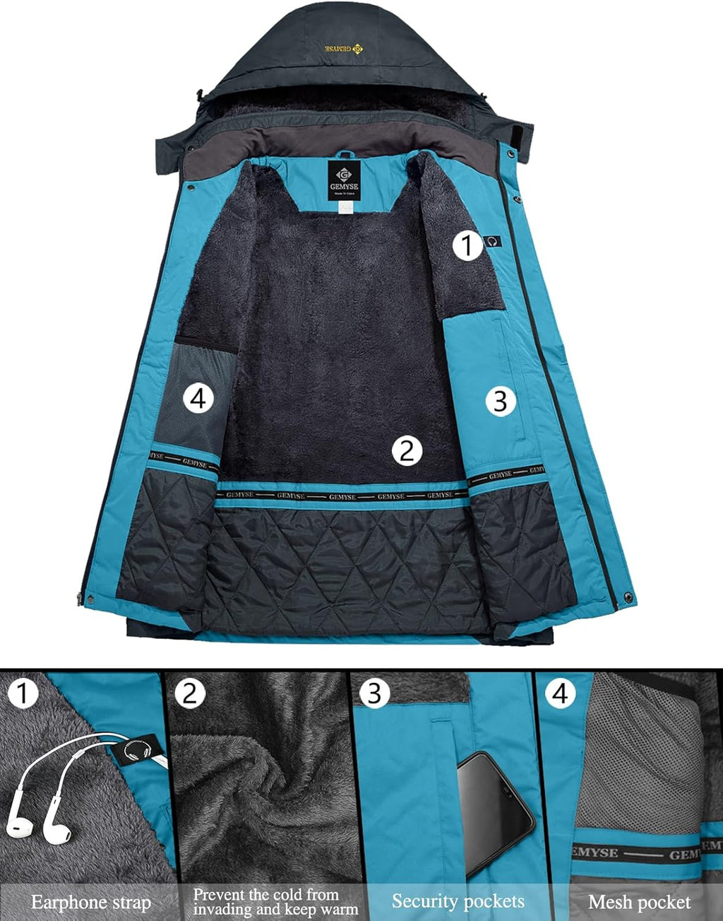 Women'S Ski Snow Jacket Warm Winter Waterproof Coat Snowboard Rain Jacket Hooded Windproof Windbreaker