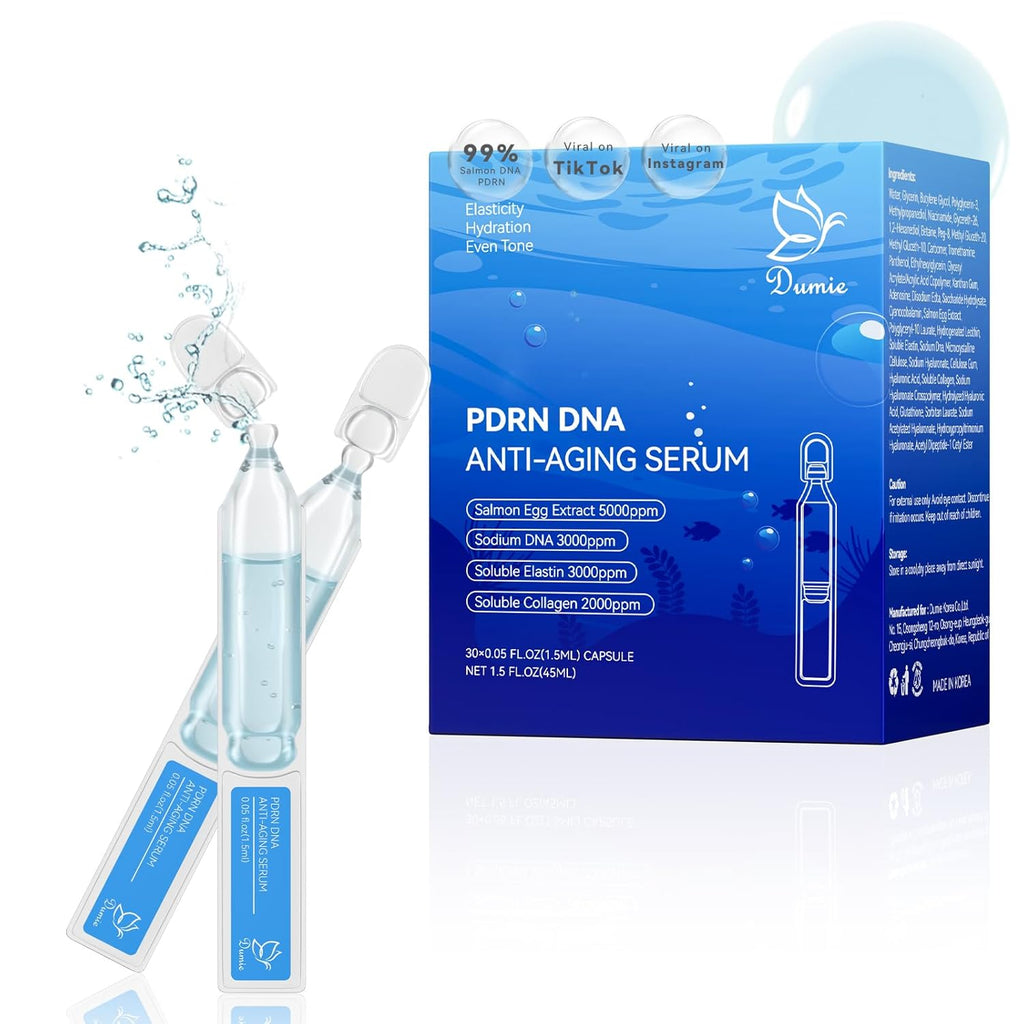 Salmon DNA PDRN Anti-Aging Serum with 5000ppm Salmon Egg DNA, 2000ppm Collagen, Glutathione, Niacinamide, and Six Hyaluronic Acids - Korean Skincare Solution for Wrinkles and Radiance, 0.05 Fl. Oz x 30 Units
