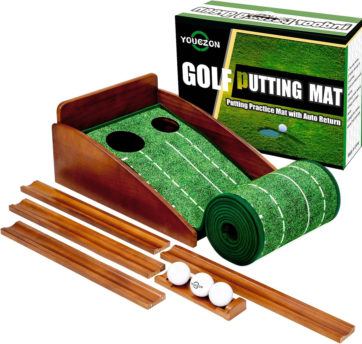 Indoor Putting Green with Auto Ball Return - Foldable Solid Wood Base and Premium Velvet Surface - Perfect for Home, Office, and Golf Enthusiasts