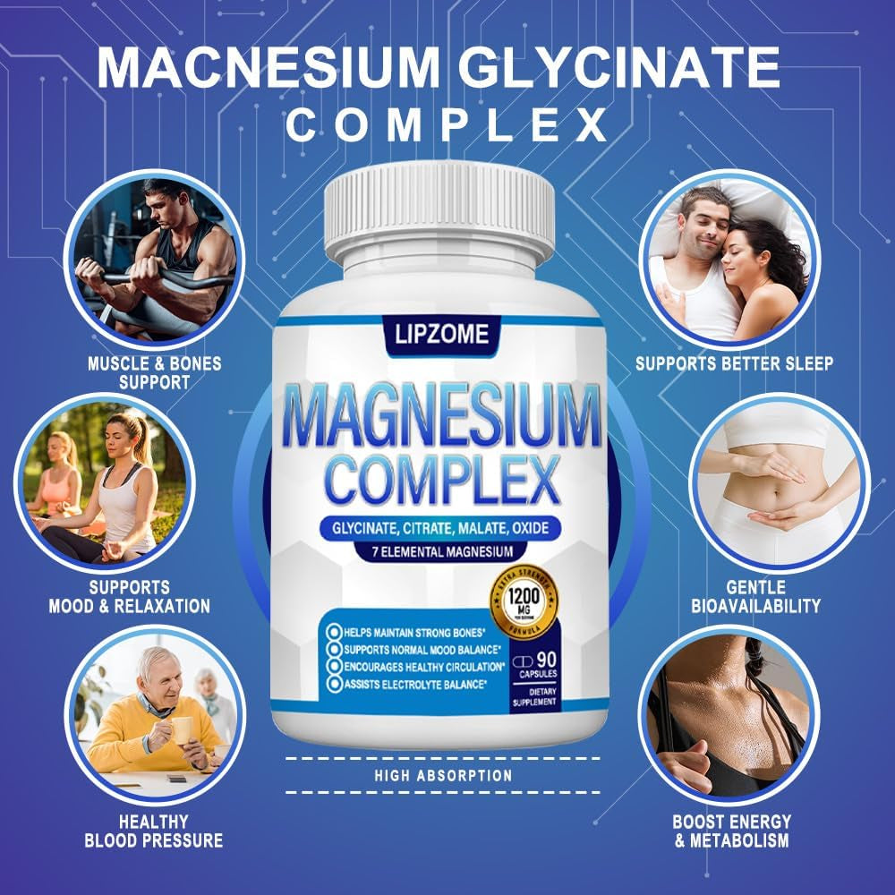 Advanced Magnesium Complex Supplement 1200mg – Comprehensive 8-In-1 Blend with Glycinate, Citrate, Malate, Taurate, Oxide, Aspartate, Orotate, and Chloride – High Absorption Formula – Non-GMO, 90 Capsules