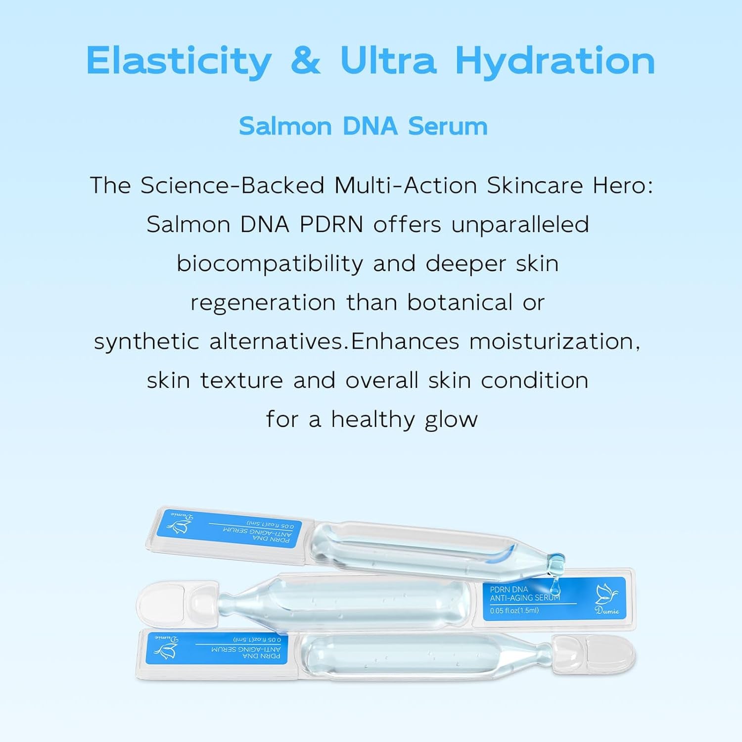 Salmon DNA PDRN Anti-Aging Serum with 5000ppm Salmon Egg DNA, 2000ppm Collagen, Glutathione, Niacinamide, and Six Hyaluronic Acids - Korean Skincare Solution for Wrinkles and Radiance, 0.05 Fl. Oz x 30 Units