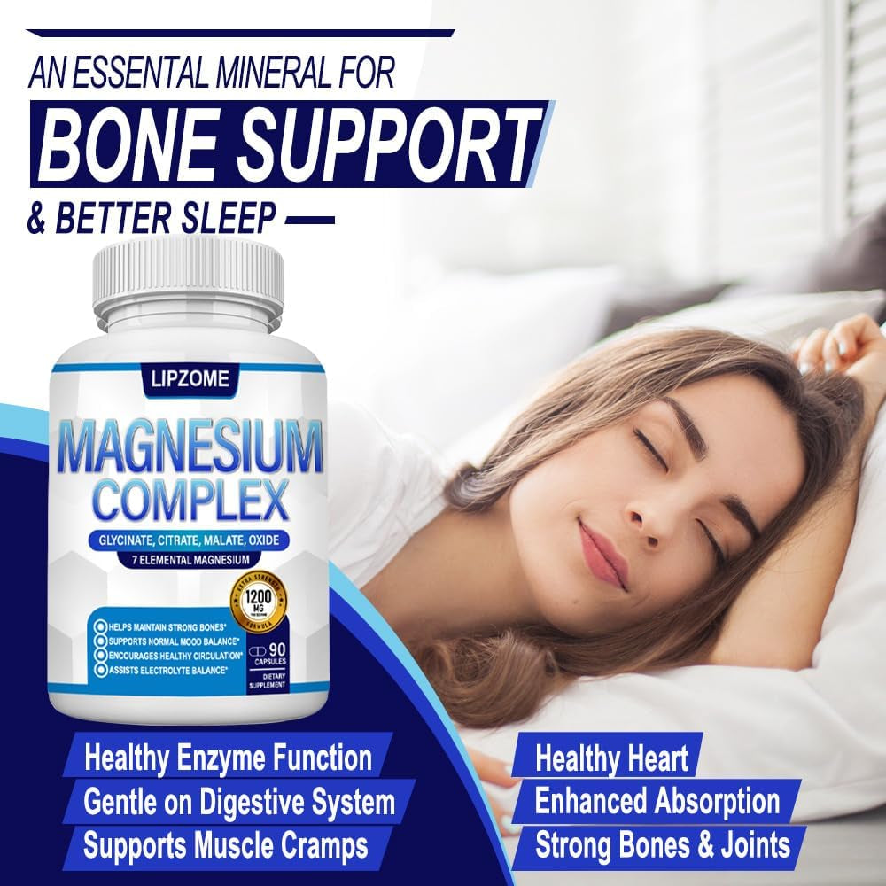 Advanced Magnesium Complex Supplement 1200mg – Comprehensive 8-In-1 Blend with Glycinate, Citrate, Malate, Taurate, Oxide, Aspartate, Orotate, and Chloride – High Absorption Formula – Non-GMO, 90 Capsules
