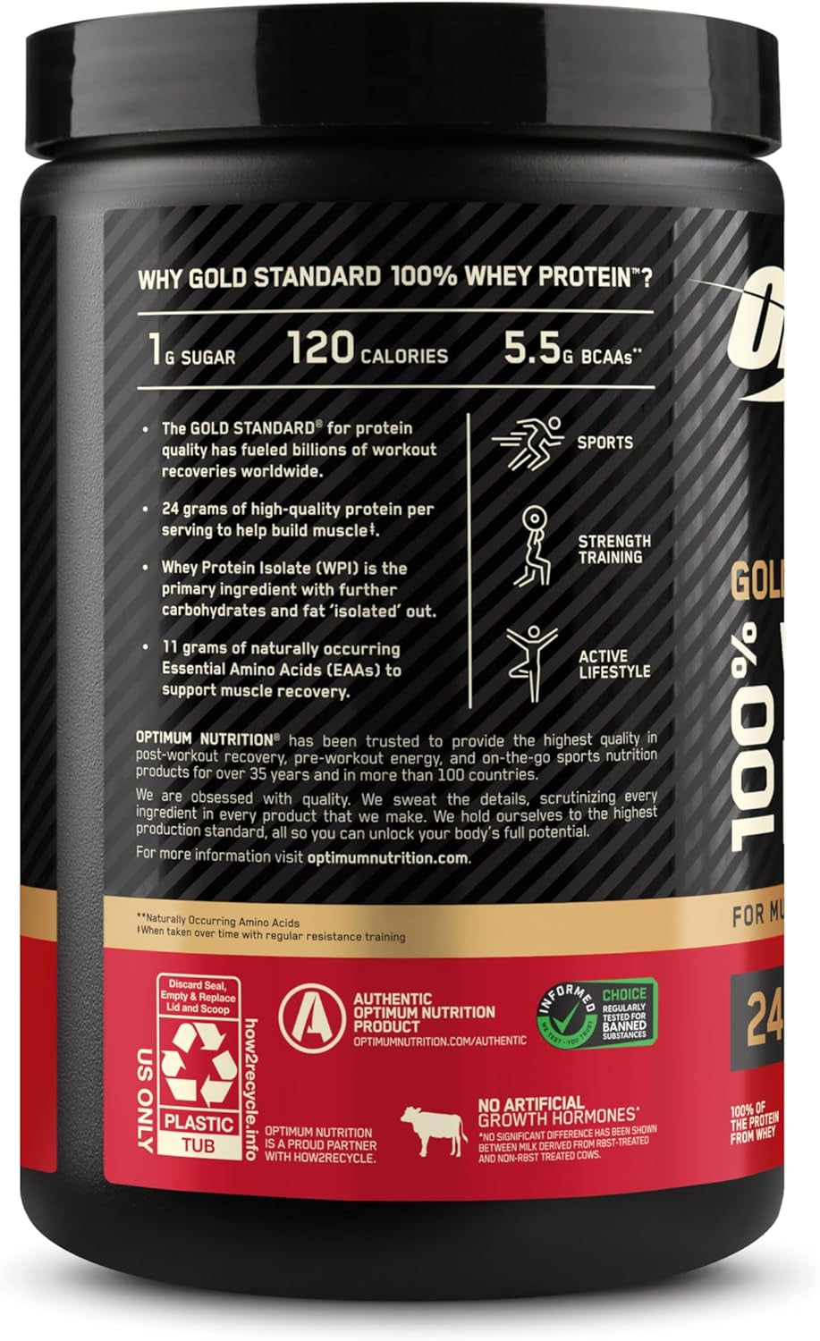 Gold Standard 100% Whey Protein Powder - Vanilla Ice Cream, 0.68 lb (Single Pack)