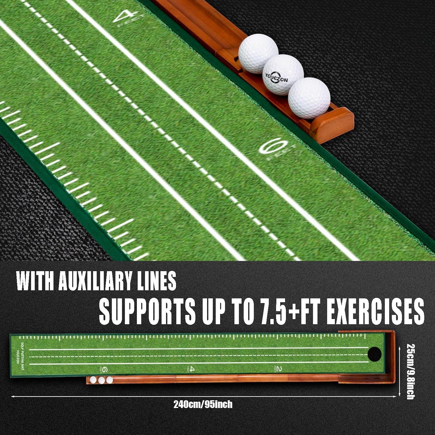 Indoor Putting Green with Auto Ball Return - Foldable Solid Wood Base and Premium Velvet Surface - Perfect for Home, Office, and Golf Enthusiasts