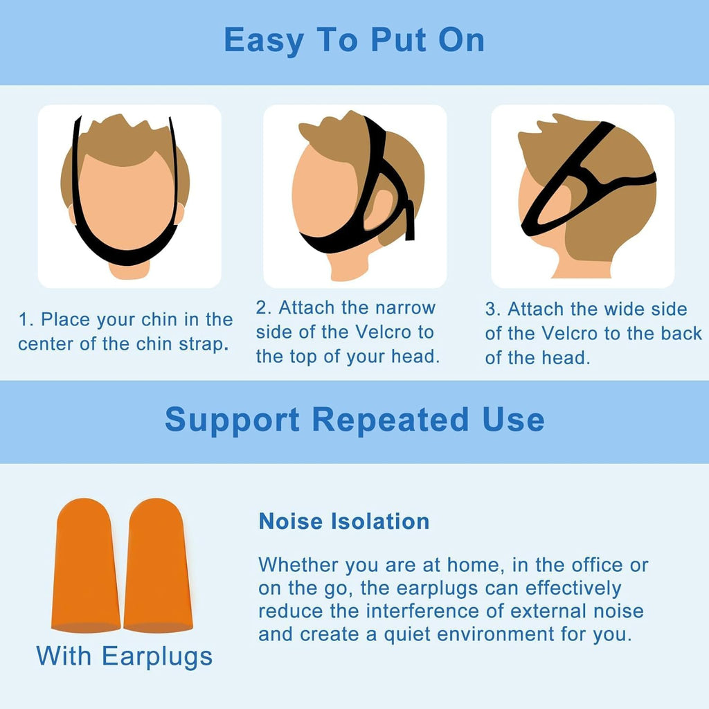 Chin Strap for Sleeping, anti Snoring Devices Comfortable Effective Stop Snoring Solution, Snore Stopper Breathable, anti Snore Chin Strap Adjustable Velcro, with Eye Mask, Black