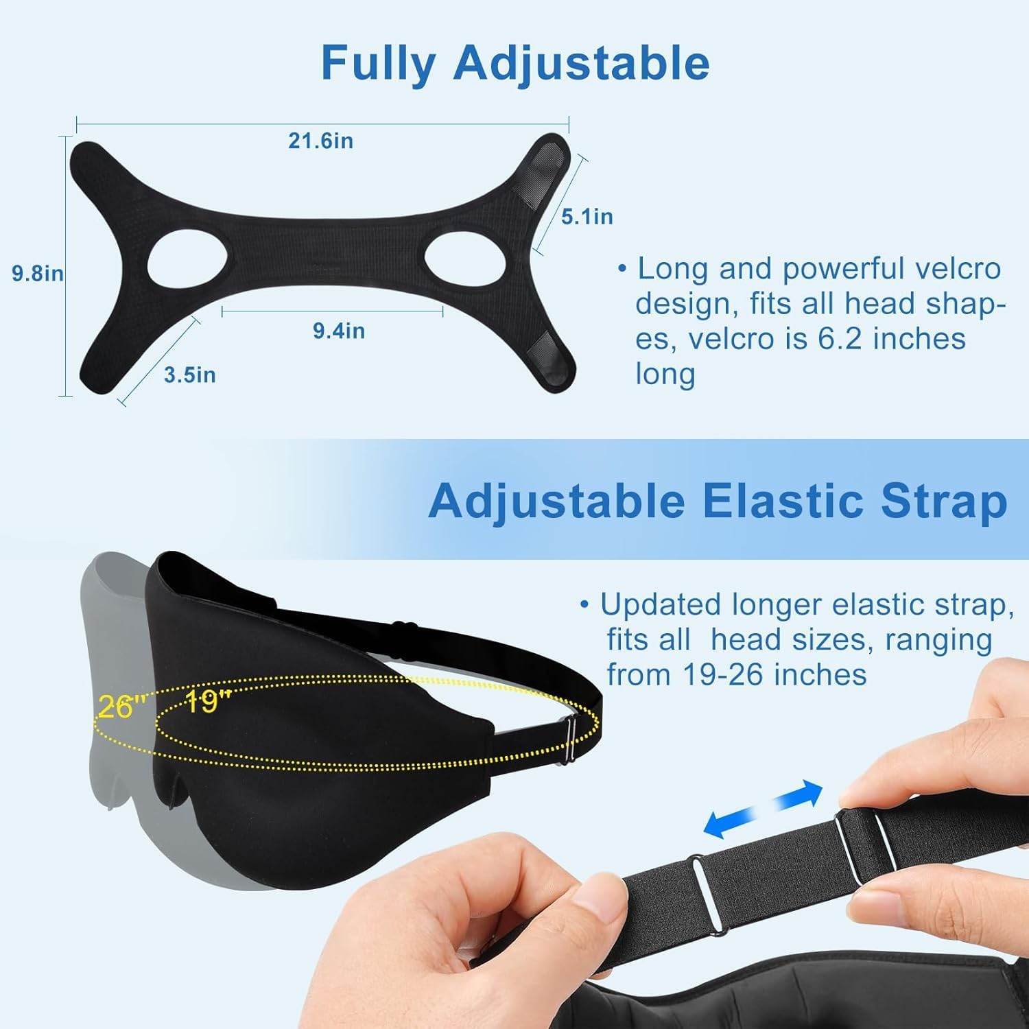 Chin Strap for Sleeping, anti Snoring Devices Comfortable Effective Stop Snoring Solution, Snore Stopper Breathable, anti Snore Chin Strap Adjustable Velcro, with Eye Mask, Black