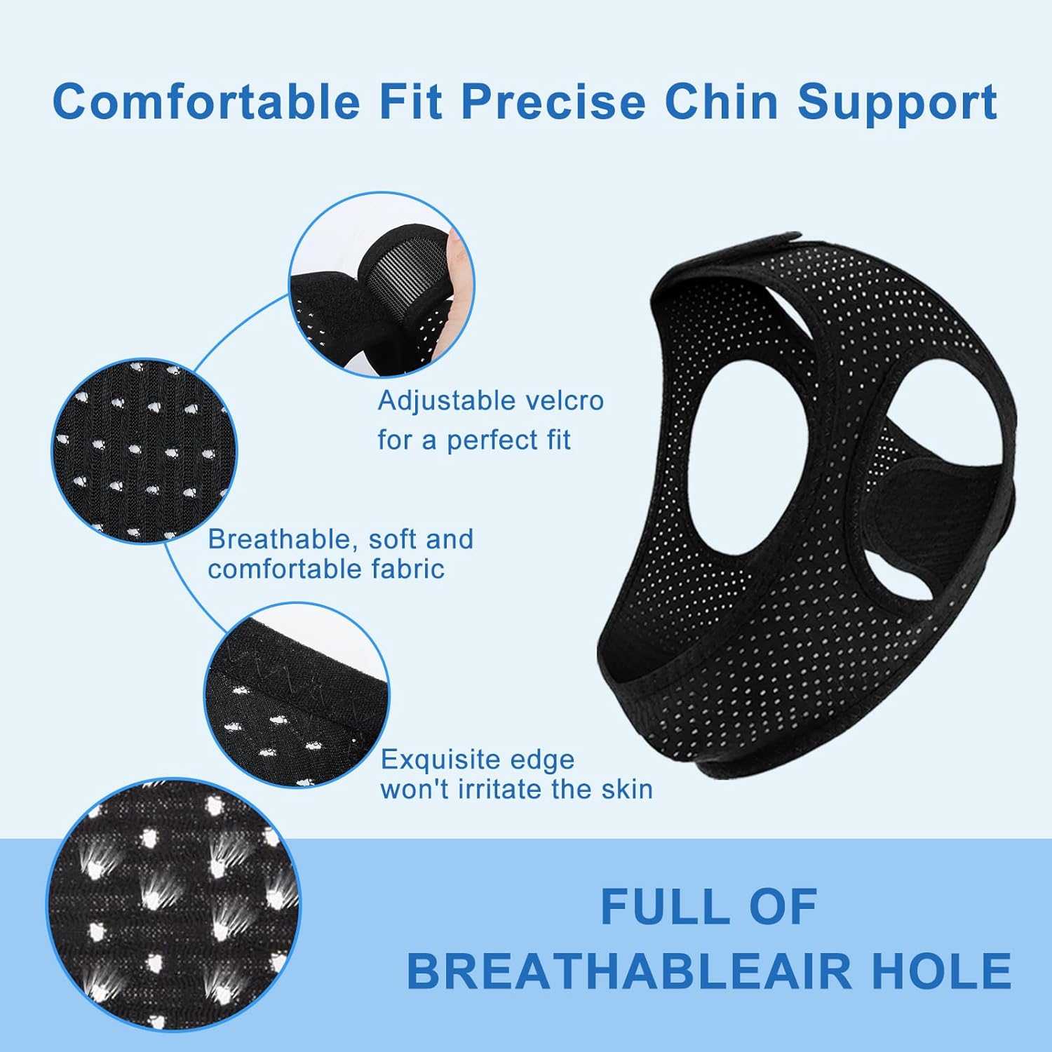 Chin Strap for Sleeping, anti Snoring Devices Comfortable Effective Stop Snoring Solution, Snore Stopper Breathable, anti Snore Chin Strap Adjustable Velcro, with Eye Mask, Black