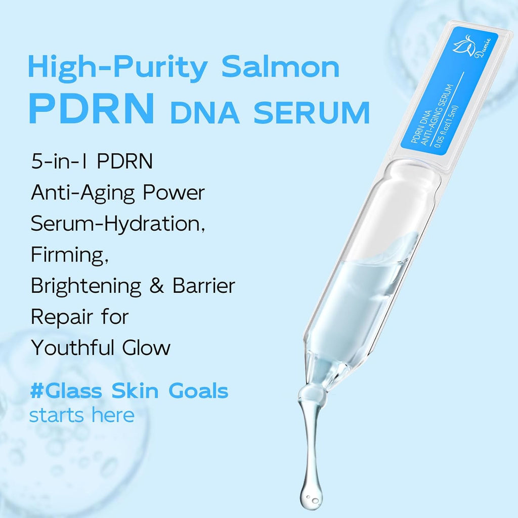 Salmon DNA PDRN Anti-Aging Serum with 5000ppm Salmon Egg DNA, 2000ppm Collagen, Glutathione, Niacinamide, and Six Hyaluronic Acids - Korean Skincare Solution for Wrinkles and Radiance, 0.05 Fl. Oz x 30 Units