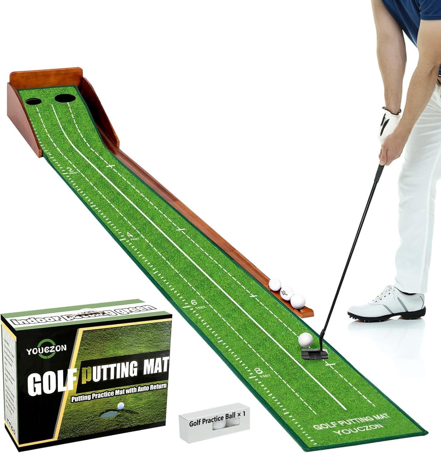 Indoor Putting Green with Auto Ball Return - Foldable Solid Wood Base and Premium Velvet Surface - Perfect for Home, Office, and Golf Enthusiasts