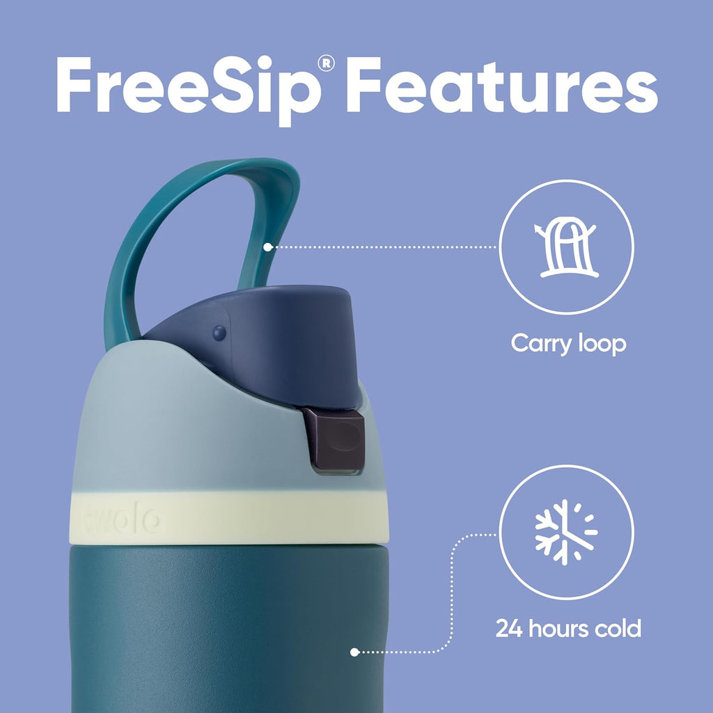 Freesip 24 Oz Insulated Stainless Steel Water Bottle with Straw - BPA-Free Sports Bottle for Travel in Denim