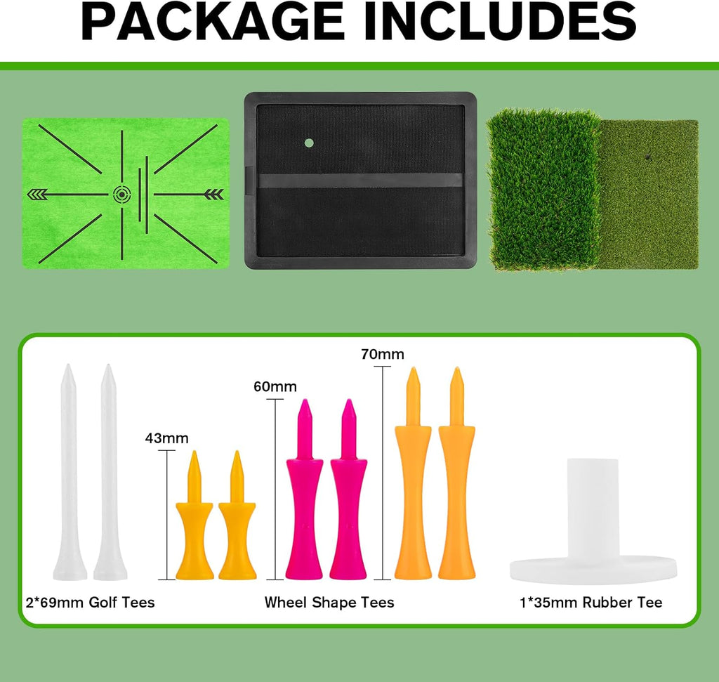 Golf Hitting Mat, Golf Mats Practice Outdoor Indoor for Swing Path Feedback Detection Batting, 16"X12" Artificial Dual Turf Golf Mat with Tees for Training, Driving, Chipping